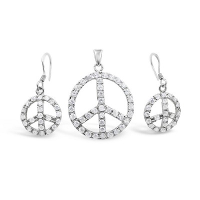 Sterling Silver Set Open Clear Cubic Zirconia Peace
