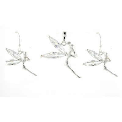 Sterling Silver Set Fairy with Clear Cubic Zirconia Marquis--E-Coat