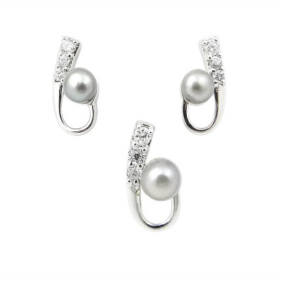 SS Set '6' W/ Gray Fwp+3Pcs Cz, White