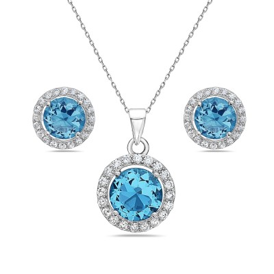 Aqua Blue Bordered Round Jewelry Set