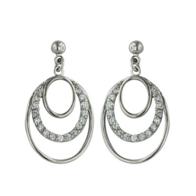 Brass Earg 3 Concentric Oval Ctr Cl Cz Pave Dangle