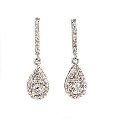 Brass Earring Open Teardrop W/ Rd Cl Cz