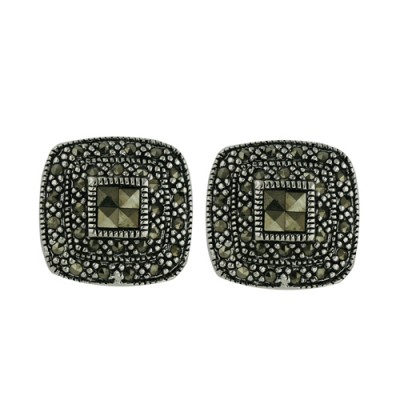 Brass Earring Square Stud W/ Sq Marcasite