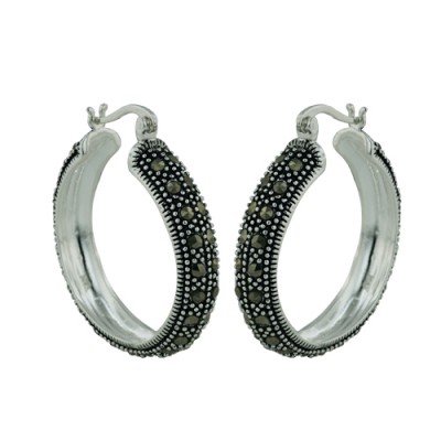 Brass Earring 31Mm Hoop 2 Row Marcasite