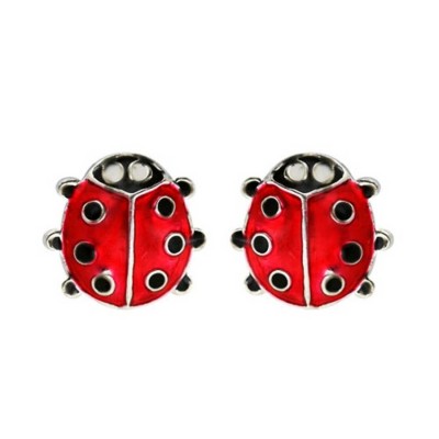 Sterling Silver Earring Red Epoxy with Black Dot Ladybug