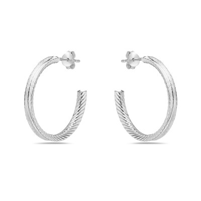 Sterling Silver Earring 25mm Open Circle Rope Engraved E-C Hoop