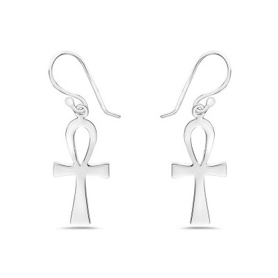 Sterling Silver Earring Plain-Smooth Ankh W/French Wire