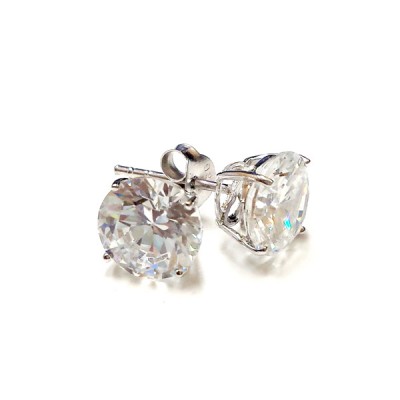 Sterling Silver Earring Clear Cubic Zirconia 8mm Round