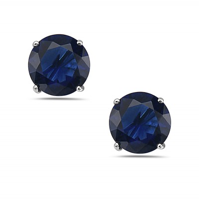 Sterling Silver Earring Sapphire Blue 8mm Round