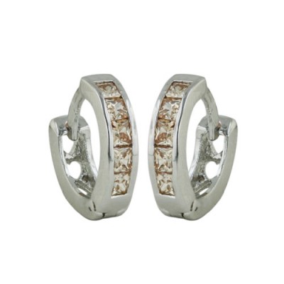Brass Earg Huggie W/Ch Cz Bchannel Set**Rh**, Champagne