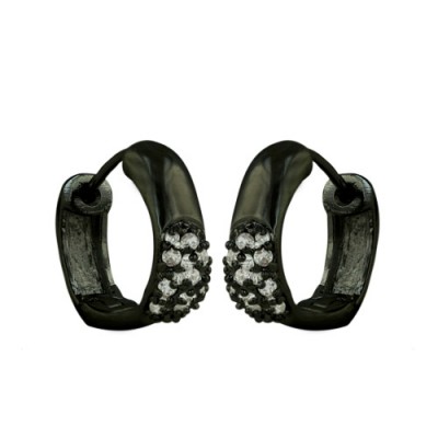 Brass Earg Huggie W/Cl Cz Pave Blk Plated, Black