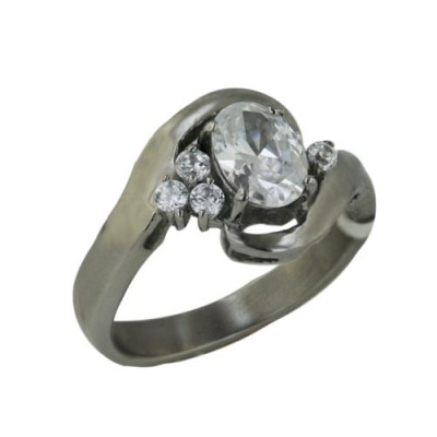Stainless Steel Ring 6.3*8.2Mm Oval Cl Cz Center W