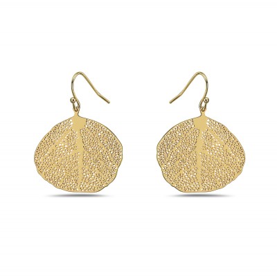 Brass Earring 25-27mm Open Leaf with Fish Wire -Gold-