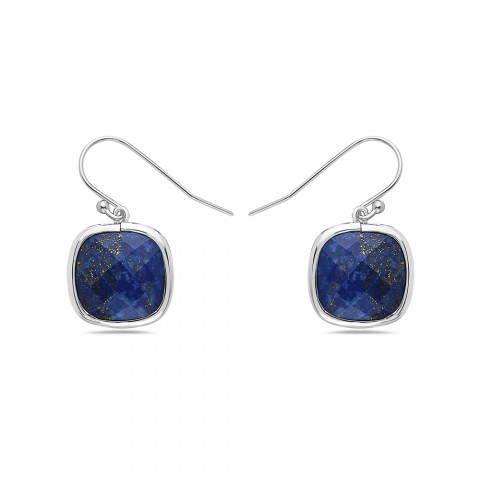 Sterling Silver EARRING DANGLING 14MM CUSHION LAPIS LAZULI-2S-6679LP