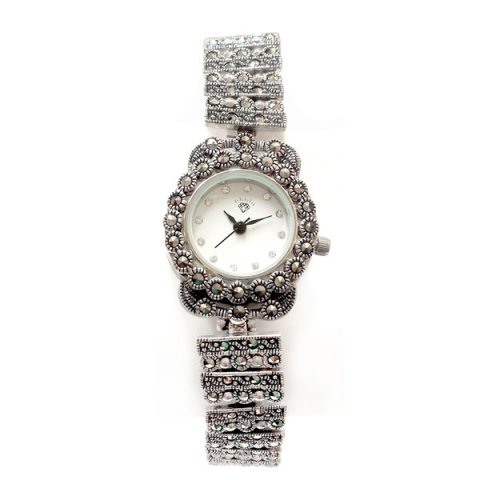 Marcasite Watch Rectangular Rd Link With Round Face