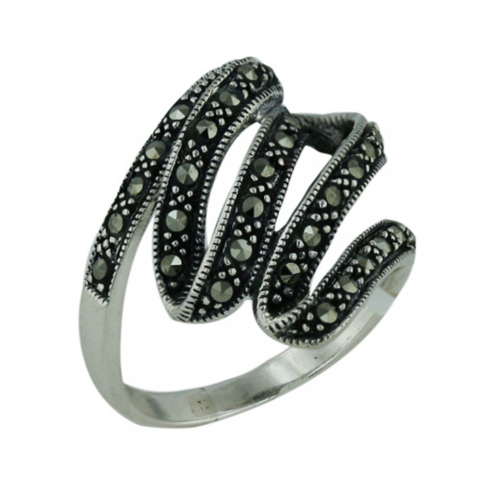 Marcasite Ring Ribbon Wave Pattern with Marcasite