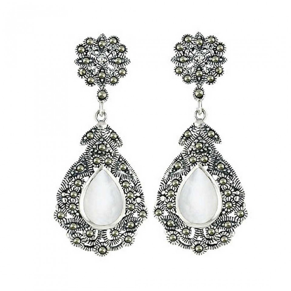 Marcasite Earring with T Drop Dangle Mother of Pearl with Marcasite ...