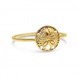 STERLING SILVER RING TINY SAND COIN WITH STARFISH -GOLD PLATING