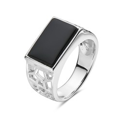 Sterling Silver RING RECTANGULAR BLACK ONYX SIDEWAY IRREGULAR B