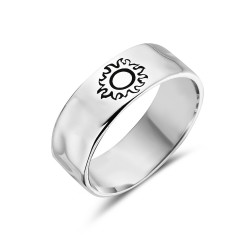 Sterling Silver RING ETCHED SUN HAMMERED BAND E-COATED