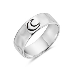 Sterling Silver RING ETCHED CRESCENT MOON HAMMER TEXTURE BAND E-COATED