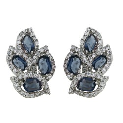 Brass Earring 4 Leves Synthetic Sapphire Blue