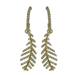 Brass Earring Leaf with Gold Color Plating Clear Cubic Zirconia