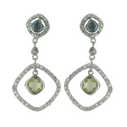 Brass Earring Clear Cubic Zirconia Diamond Shape Dangle Yl/Bl Cubic Zirconia