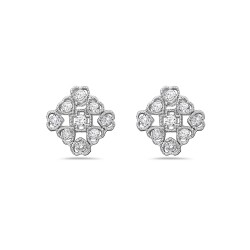 Brass Earring Square 9 Pc Clear Cubic Zirconia Heartshape