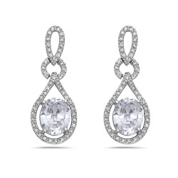 Brass Earring Triple Links Oval Clear Cubic Zirconia