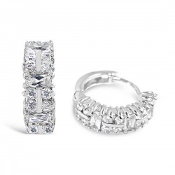 Brass Earring Huggie with Clear Cubic Zirconia Rhodium Plating