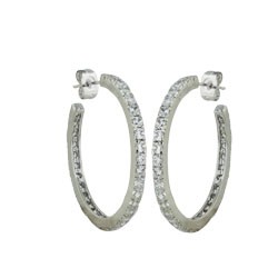Brass Earring 32.85mm Huggie Clear Cubic Zirconia Channel Setting