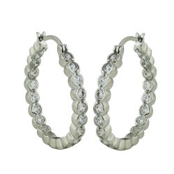 Brass Earring 28.65mm Huggie with Clear Cubic Zirconia Bezel Setting Hi