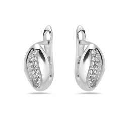 Sterling Silver EARRING HUGGIE PAISLEY SHAPE OF PAVE CZ