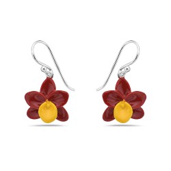 Sterling Silver EARRING ORCHID RED AND YLELLOW ENAMEL DANGLE