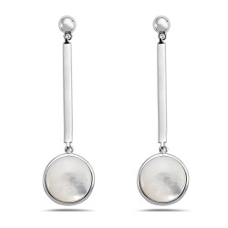 Sterling Silver EARRING LINEAR WITH ROUND DISC OF WHITE MOTHER