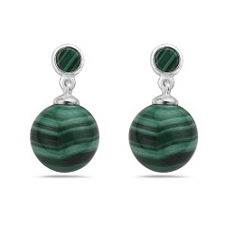 Sterling Silver EARRING GENUINE MALACHITE BALL DROP TOP WITH MA