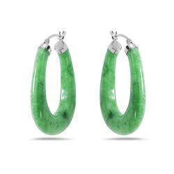 Sterling Silver EARRING DYED GREEN JADE LARGE HOOP