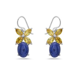 Sterling Silver EARRING CITRINE CZ FLOWER TOP GENUINE LAPIS BOT