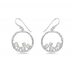 Sterling Silver EARRING OPEN CIRCLE WITH 5 MOP SQUARES AT BOTT