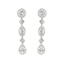 Brass Earring 8.5mm Round Clear Cubic Zirconia Post with 10.8mm Marquis