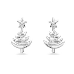 Sterling Silver EARRING PLAIN DANGLE CHRISTMAS TREE WITH NORTH