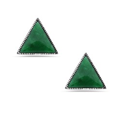 Sterling Silver EARRING STUD TRIANGLE GREEN BURMESE JADEI SILVE