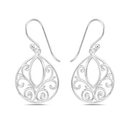 Sterling Silver EARRING TEAR DROP LINES WAVY LINES AROUND