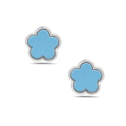 Sterling Silver EARRING STUD PLUM FLOWER IN RECONSTRUCTED STONE