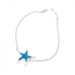 STERLING SILVER BRACELET STARFISH CHARM SYNTHETIC BLUE OPAL