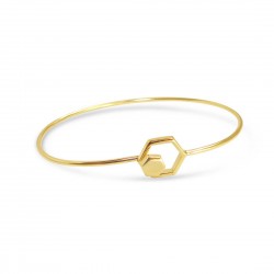 Sterling Silver Bangle Beehive Line With Hook-Gold Plate
