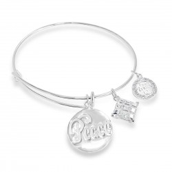 Sterling Silver Bangle Stretchable Peace And Love