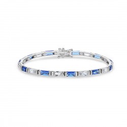 Sterling Silver Bracelet 7 Inch Tanzanite Glass +Clear Cubic Zirconia Bague
