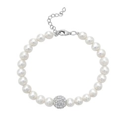 Sterling Silver BRACELET FRESH WATER PEARL 7-8 MM WITH CRYSTAL BALL LOBSTER LOCK